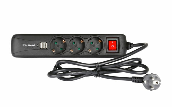 3-fach Steckdosenleiste mit Schalter und 2 USB-Ladebuchsen 1,4m Kabellänge