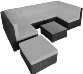 Rattan Lounge Set grau für 5 Personen