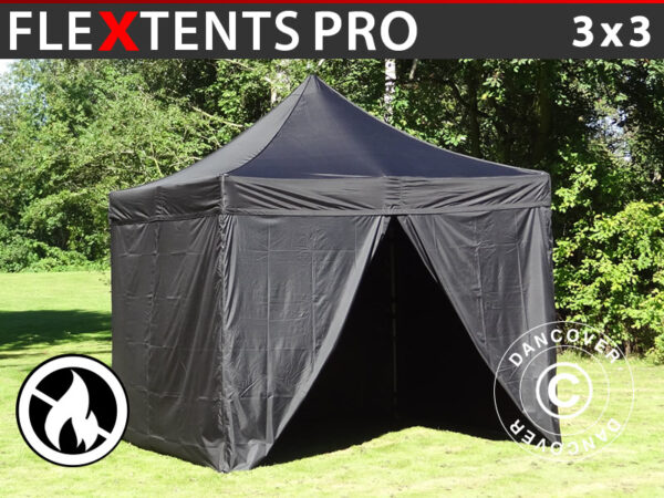 Faltzelt 3x3m schwarz, Flammenhemmend, B1